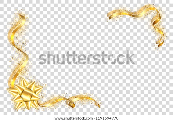 金色のリボンフレーム 金色のサーペンタインデザイン 透明な白い背景に装飾 的なストリーマ境界 デコレーションクリスマス カーニバル 祝祭日のお祝い 誕生日のベクターイラスト のベクター画像素材 ロイヤリティフリー