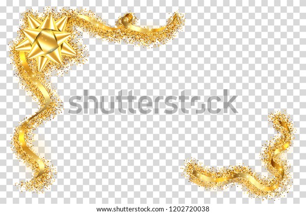 金色のリボンフレーム 金色のサーペンタインデザイン 透明な白い背景に装飾的なストリーマ境界 デコレーションクリスマス カーニバル 祝祭日のお祝い 誕生日のベクターイラスト のベクター画像素材 ロイヤリティフリー