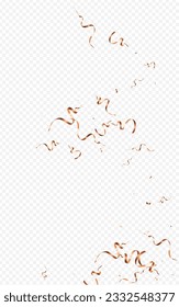 Gold Ribbon Fun Vector Transparent Background. Anniversary Streamer Template. Confetti Falling Illustration. Golden Decoration Branch.