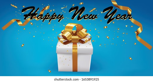 Gold ribbon and gift box for new year 