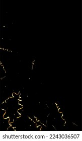 Gold Ribbon Happy Vector Black Background. Swirl Streamer Template. Spiral Abstract Branch. Yellow Flying Illustration.