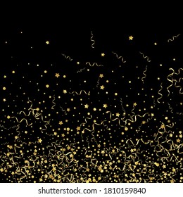 Fondo negro de vectores aislados de cinta dorada. Plantilla de espiral de papel. Star Celebra La Invitación. Ilustración Brillante Amarilla.