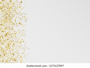 Gold Ribbon Isolated Vector Transparent Background. Christmas Star Template. Spiral Shiny Illustration. Yellow Celebration Plant.