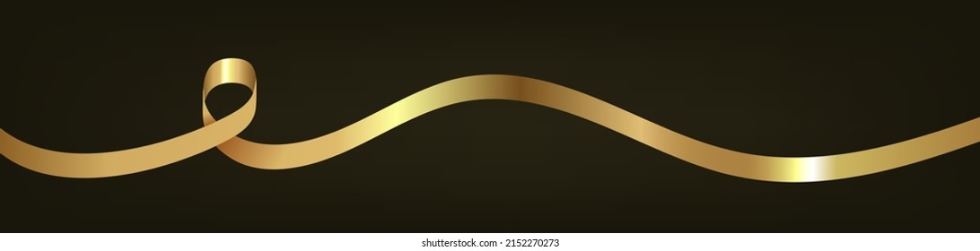 Gold ribbon on a dark brown background. Vector illustration.