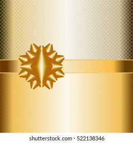 Gold ribbon on a silver background. Metallic background with a grid.