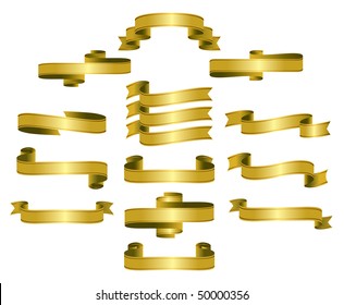 Gold Ribbon, scrolls, banners - editable vector illustrations