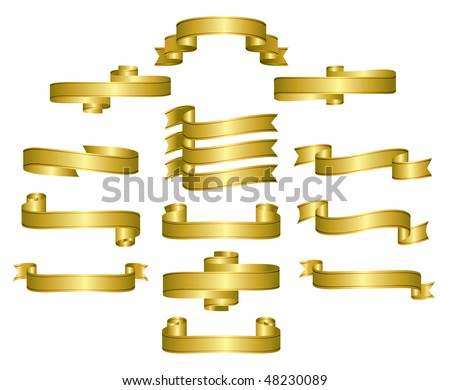 Gold Ribbon, scrolls, banners – editable vector illustrations