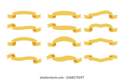 Gold ribbon set blank flat template. labels, badges and banners. vector illustration