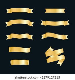 Juego de cintas de oro. Cinta dorada. Colección moderna de cintas. Ilustración vectorial.