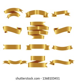 Gold Ribbon Set InIsolated White Background, Vector Illustration