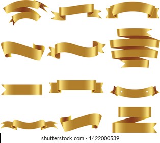 Gold Ribbon Set InIsolated White Background, Vector Illustration