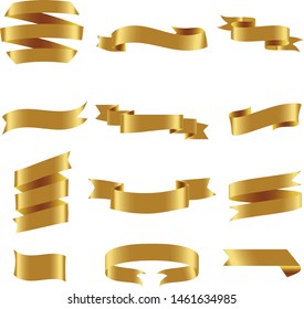Gold Ribbon Set InIsolated White Background, Vector Illustration