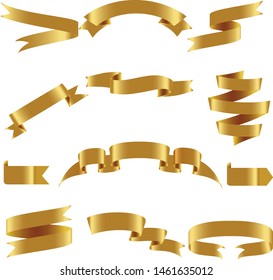 Gold Ribbon Set InIsolated White Background, Vector Illustration