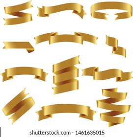 Gold Ribbon Set InIsolated White Background, Vector Illustration