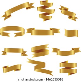 Gold Ribbon Set InIsolated White Background, Vector Illustration