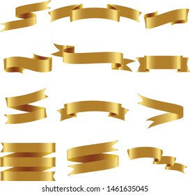 Gold Ribbon Set InIsolated White Background, Vector Illustration