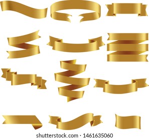 Gold Ribbon Set InIsolated White Background, Vector Illustration