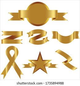Gold Ribbon Set In Isolated For Celebration And Winner Award Banner White Background, Vector Illustration can use for anniversary, birthday, party, event, holiday And others.