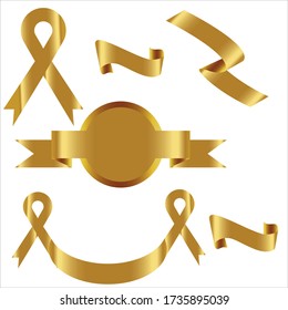 Gold Ribbon Set In Isolated For Celebration And Winner Award Banner White Background, Vector Illustration can use for anniversary, birthday, party, event, holiday And others.