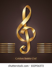 Gold Ribbon In The Shape Of Treble Clef - Vector Illustration