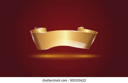 Gold Ribbon template. Metallic 3d gold banner for sale.