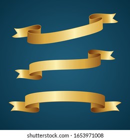 Gold ribbon for title, design of promotional products, use to highlight title or promotional information. Banner, ribbon for web or print, vector illustration