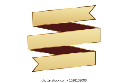 Gold ribbon vector background set with isolated fancy badge vintage sticker and decorative border icon. Festive colorful tag design award of gift illustration collection