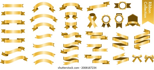 Gold ribbon vector illustration set