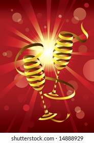 Gold ribbon wrap around a invisible glass of champaign with mystery lighting background.