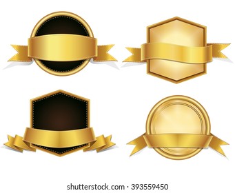 Gold Ribbons  Badges , Banners Set 