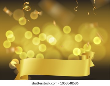 gold ribbons  banner on gold blurred  background