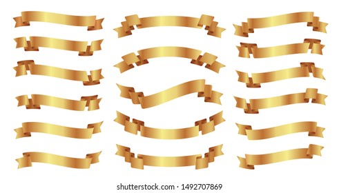 Gold ribbons banners isolated on white background