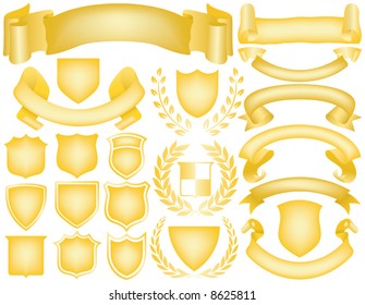 Gold Ribbons, Banners, Laurels And Shields. Mix And Match To Create Your Own Logo