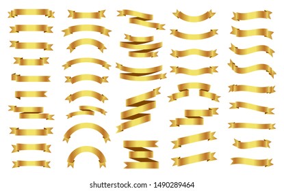 Gold ribbons banners set. Vector illustration