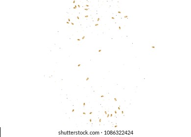 Gold ribbons confetti. Falling glitter texture. Abstract golden defocused anniversary invitation template. Yellow Wedding tinsels. Falling abstract glitter. Explosion celebrate card
