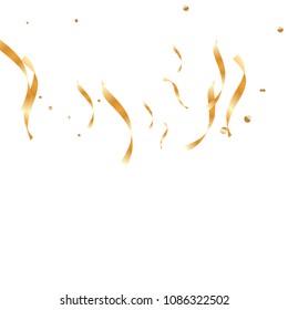 Gold ribbons confetti. Falling glitter texture. Abstract golden defocused anniversary invitation template. Yellow Wedding tinsels. Falling abstract glitter. Explosion celebrate card