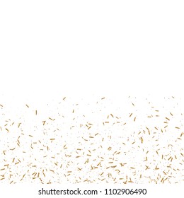 Gold ribbons confetti. Falling glitter. Bokeh background. Abstract golden defocused anniversary invitation template. Wedding golden tinsels. Falling abstract glitter. Explosion birthday card.