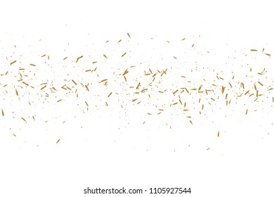 Gold ribbons confetti. Falling glitter. Bokeh texture. Abstract golden defocused anniversary invitation template. Wedding golden ribbons. Falling abstract glitter. Explosion birthday card.