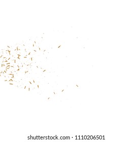 Gold ribbons confetti. Falling glitter. Bokeh background. Abstract golden defocused anniversary invitation template. Wedding golden tinsels. Falling abstract glitter. Explosion celebrate card