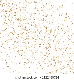 Gold ribbons confetti. Falling glitter. Bokeh texture. Abstract golden defocused anniversary invitation template. Wedding golden tinsels. Falling abstract glitter. Explosion celebrate card