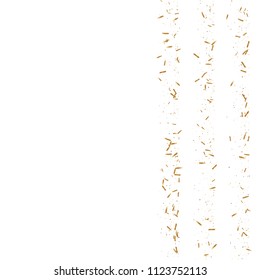 Gold ribbons confetti. Falling glitter. Bokeh texture. Abstract golden defocused anniversary invitation template. Wedding golden tinsels. Falling abstract glitter. Explosion celebrate card