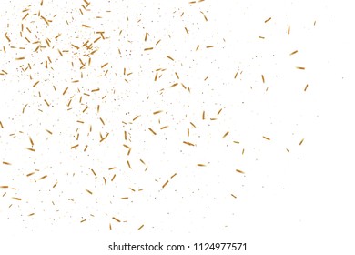 Gold ribbons confetti. Falling glitter. Bokeh background. Abstract golden defocused anniversary invitation template. Wedding golden ribbons. Falling abstract glitter. Explosion birthday card.