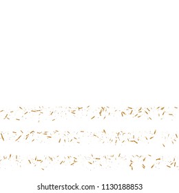 Gold ribbons confetti. Falling glitter. Bokeh background. Abstract golden defocused anniversary invitation template. Wedding golden ribbons. Falling abstract glitter. Explosion celebrate card
