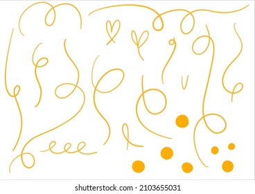 Gold ribbons. Curls and curves in the style of doodles, used for underlining, borders, New Year decor.