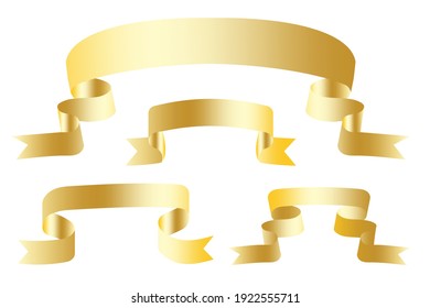 Gold Ribbons. Horizontal Banner. Color Ribbon Isolated White Background. Vector Illustration Design. Stock Image. EPS 10.