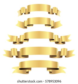 Gold Ribbons isolated on white background. Vector illustration.