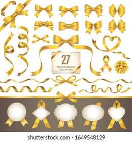 Gold Ribbons and labels Set, Vector Illustration