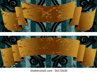 gold ribbons on turquoise backdrop