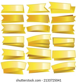Gold ribbons paper banners on white background