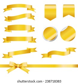 Gold Ribbons Set isolated On White Background. Vector Illustration